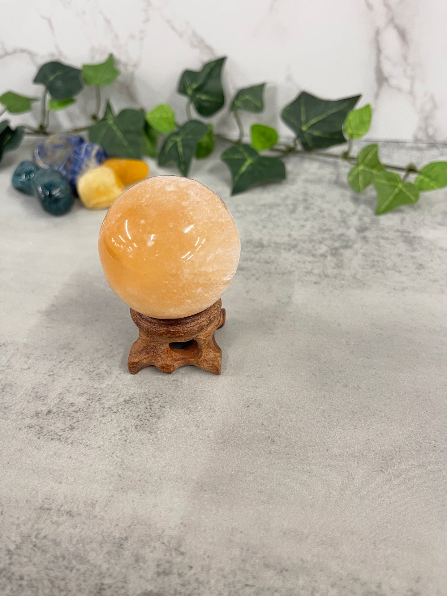 Selenite Peach Sphere Heavenly Healing