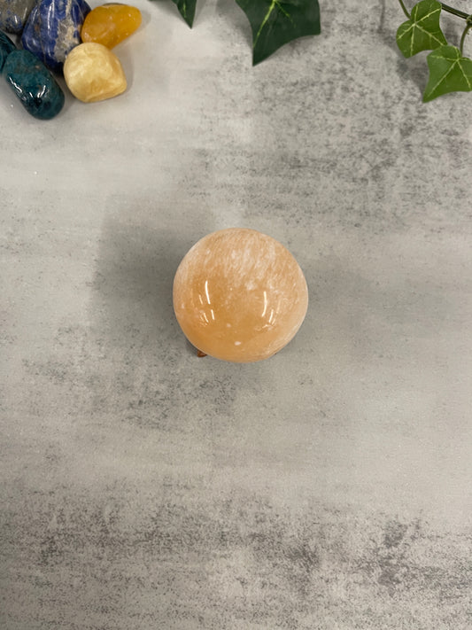 Selenite Peach Sphere Heavenly Healing