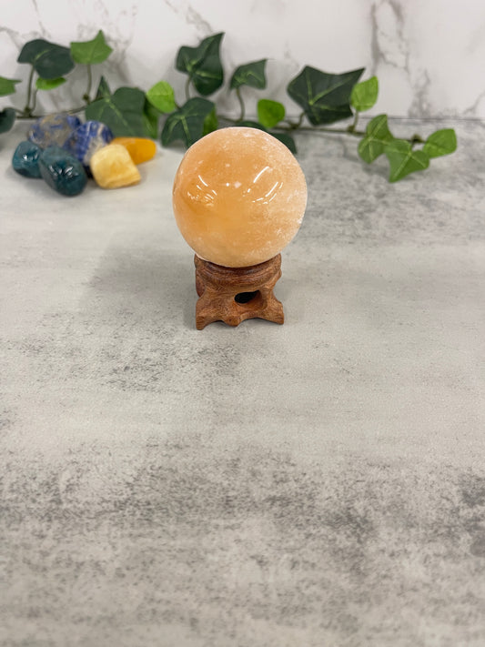 Selenite Peach Sphere Heavenly Healing