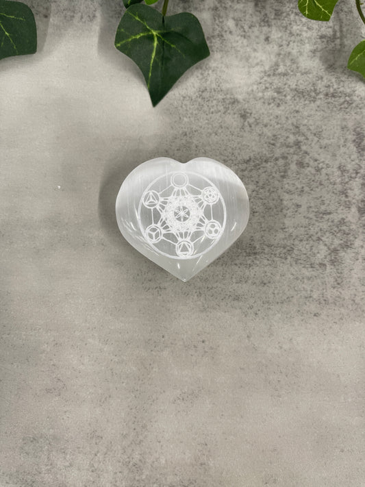 Selenite Palm Heart metatron cube Heavenly Healing