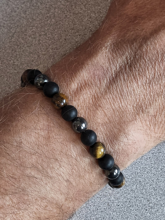 Tiger Eye, Hematite & Black Onyx Bracelet Heavenly Healing
