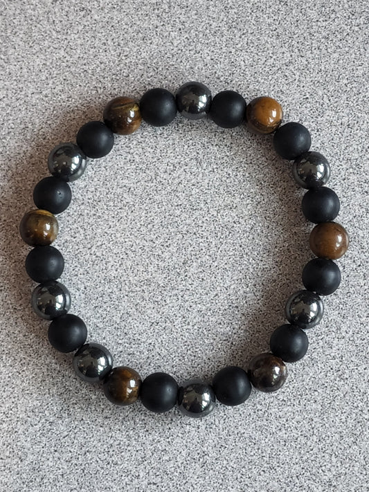 Tiger Eye, Hematite & Black Onyx Bracelet Heavenly Healing