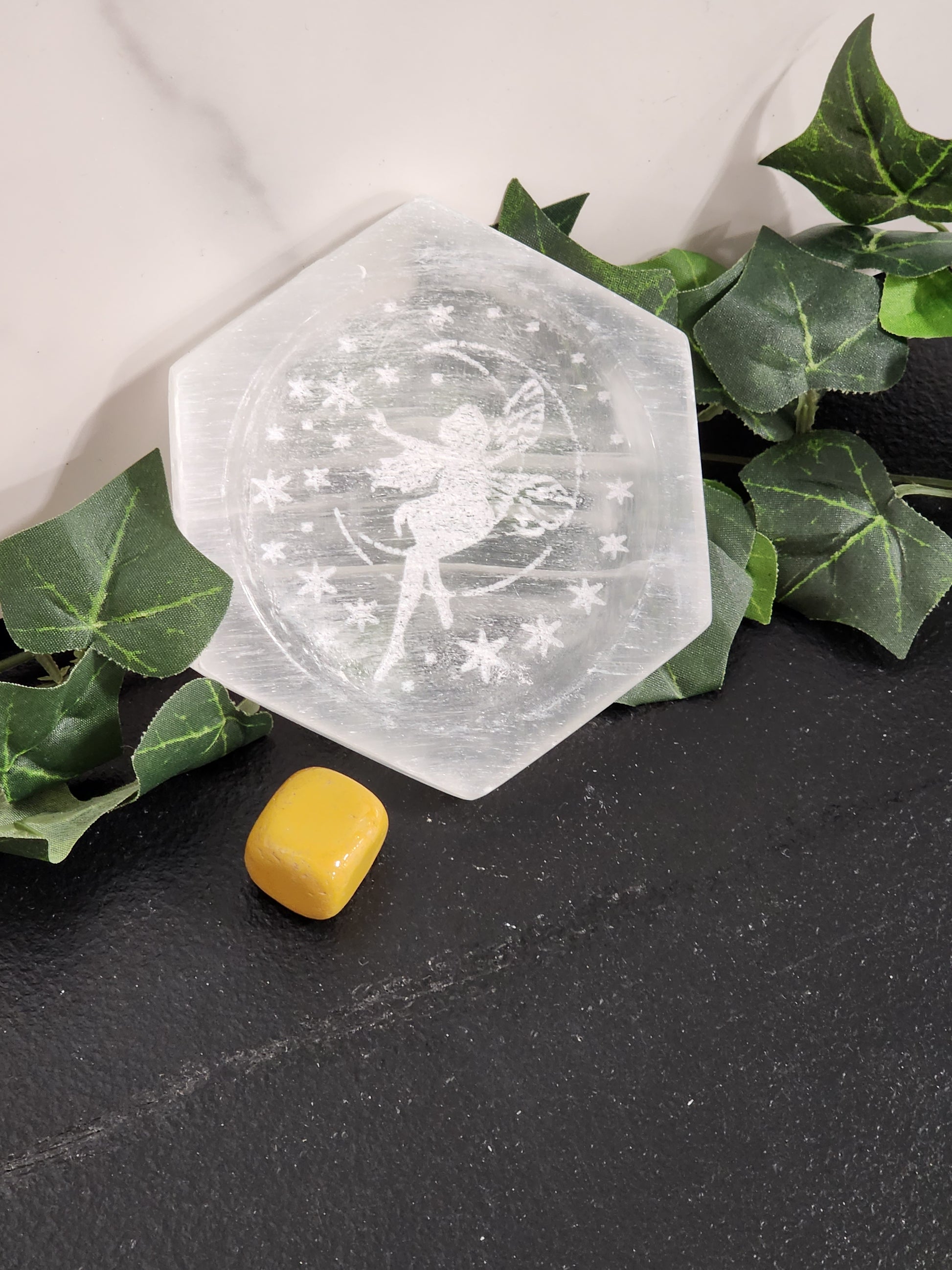 Selenite Fairy Hex Dish Heavenly Healing