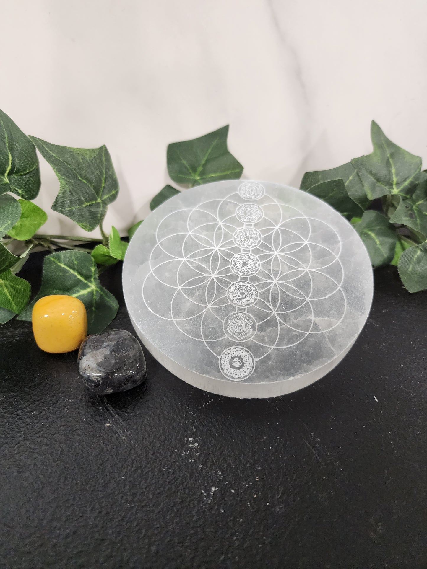 Selenite Chakra Flower of Life Charging Plate Heavenly Healing