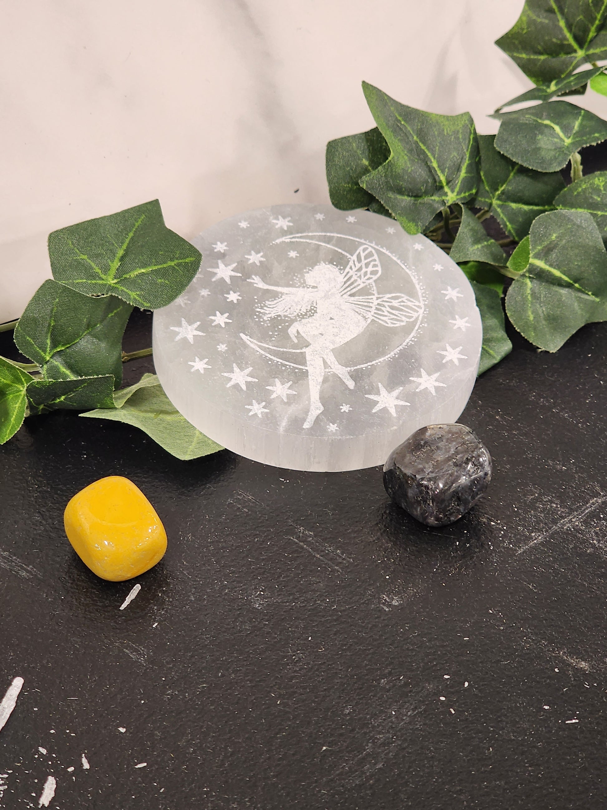 Selenite Round Design Charging Plates Heavenly Healing