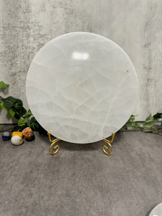 Selenite Round Plain Charging Plates Heavenly Healing