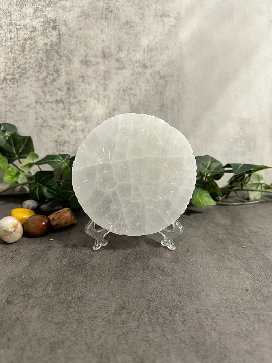 Selenite Round Plain Charging Plates Heavenly Healing