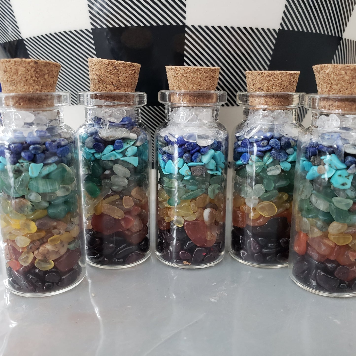 Mini glass wishing bottles, chakra tumbled gemstone Heavenly Healing