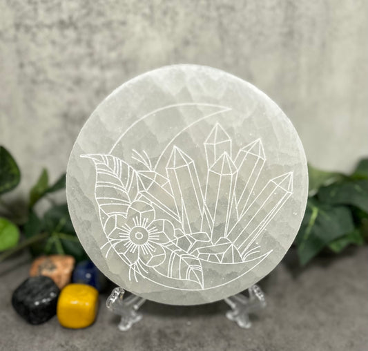Selenite Round Design Charging Plates Heavenly Healing
