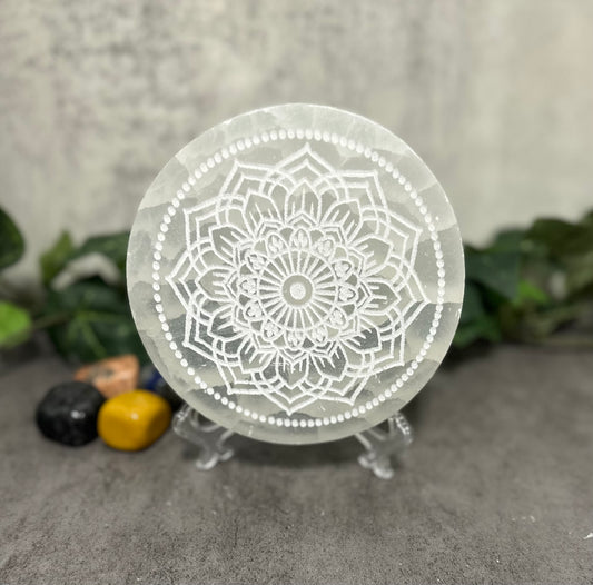 Selenite Round Design Charging Plates Heavenly Healing