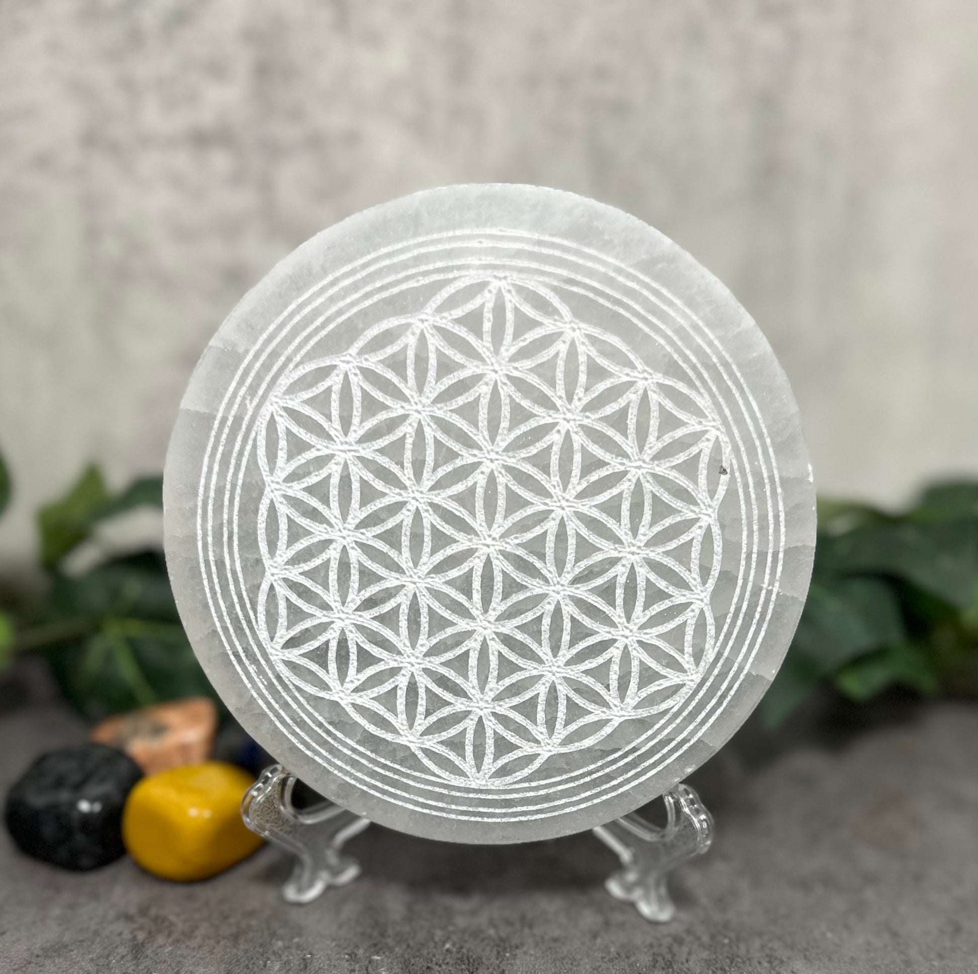 Selenite Round Design Charging Plates Heavenly Healing