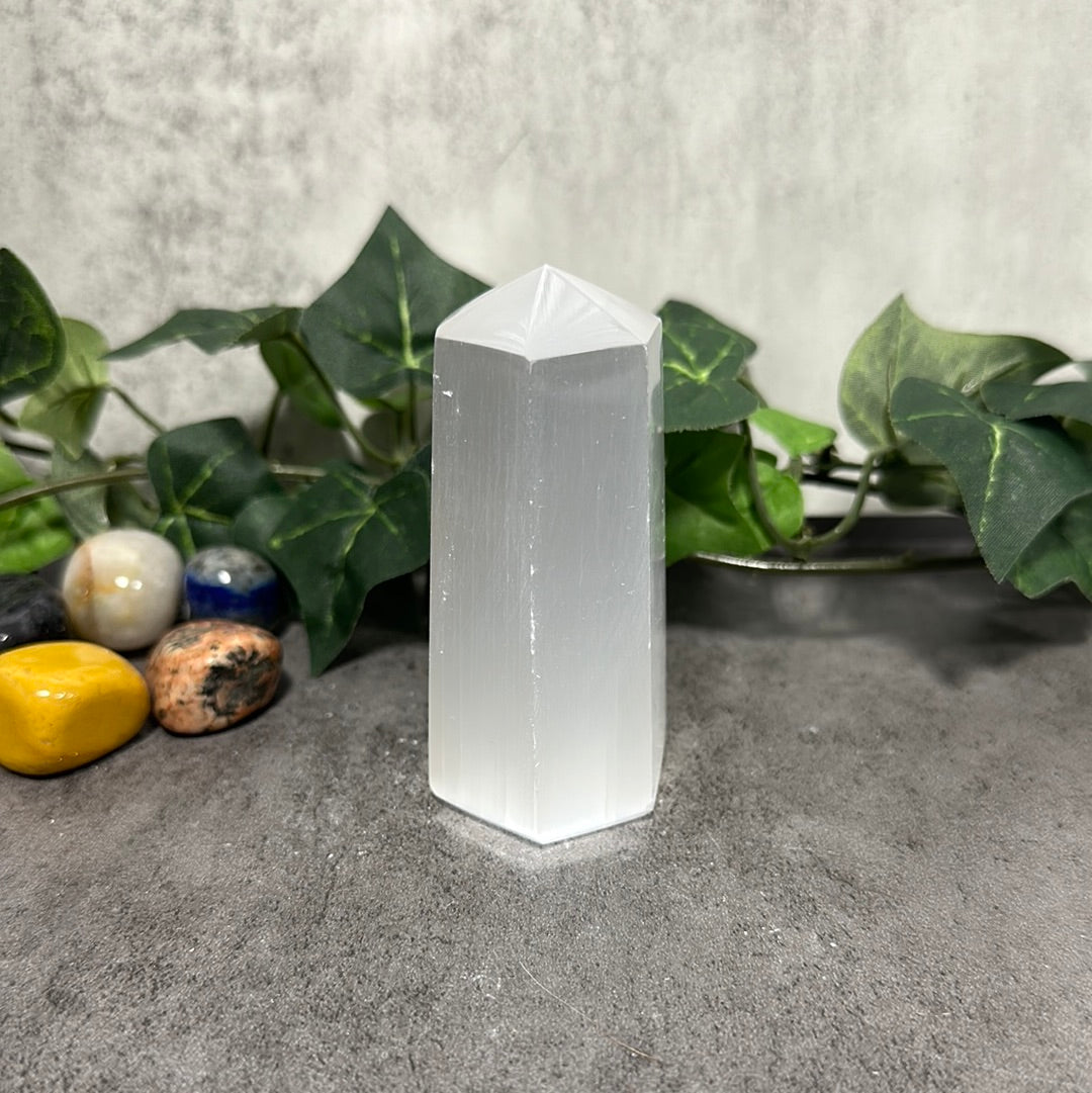 Selenite Six Sided Obelisk Tower Heavenly Healing