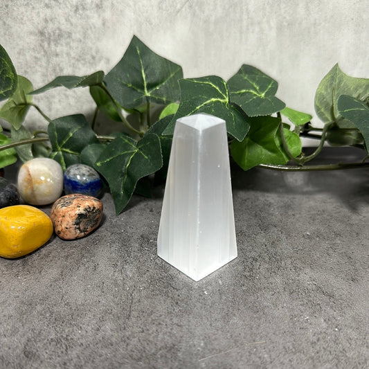 Selenite Four Sided Tower with Point Heavenly Healing