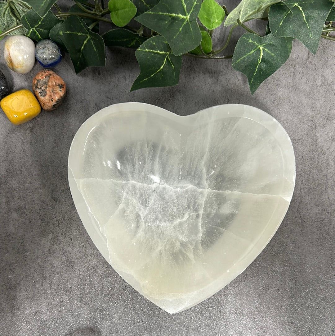 Selenite Heart Bowl Heavenly Healing