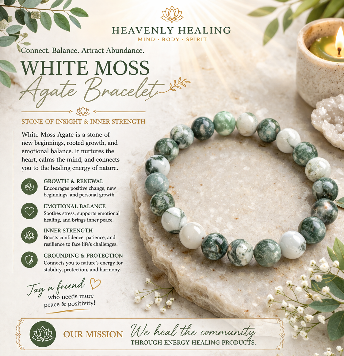 White Moss Agate Bracelet Heavenly Healing