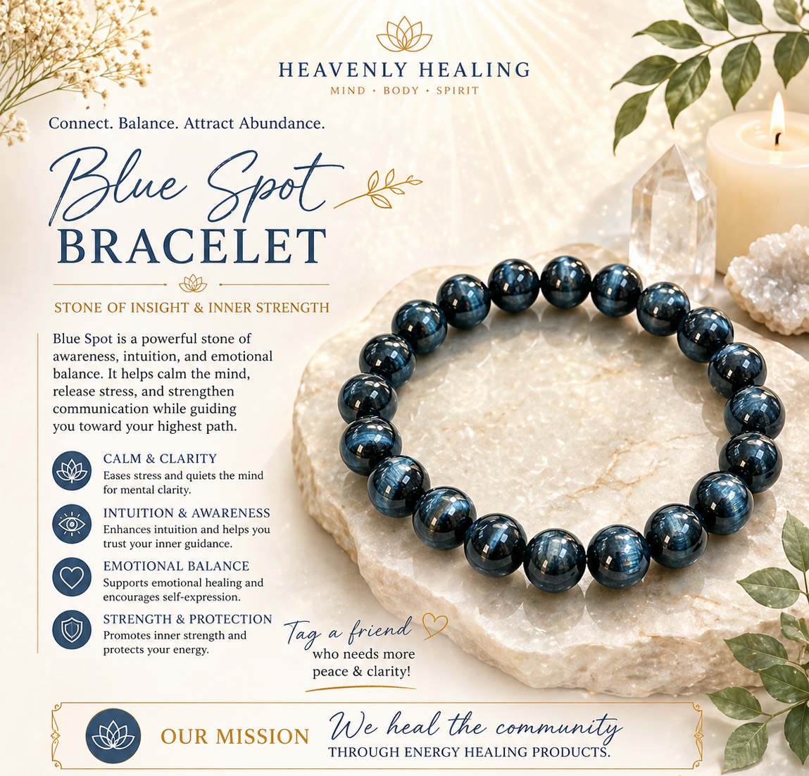 Blue Spot Stone Bracelet Heavenly Healing