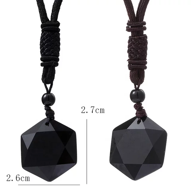 Hexagon Black Obsidian Pendant/ Necklace Heavenly Healing