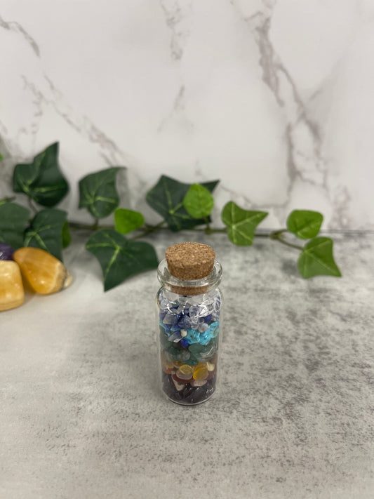 Mini glass wishing bottles, chakra tumbled gemstone Heavenly Healing