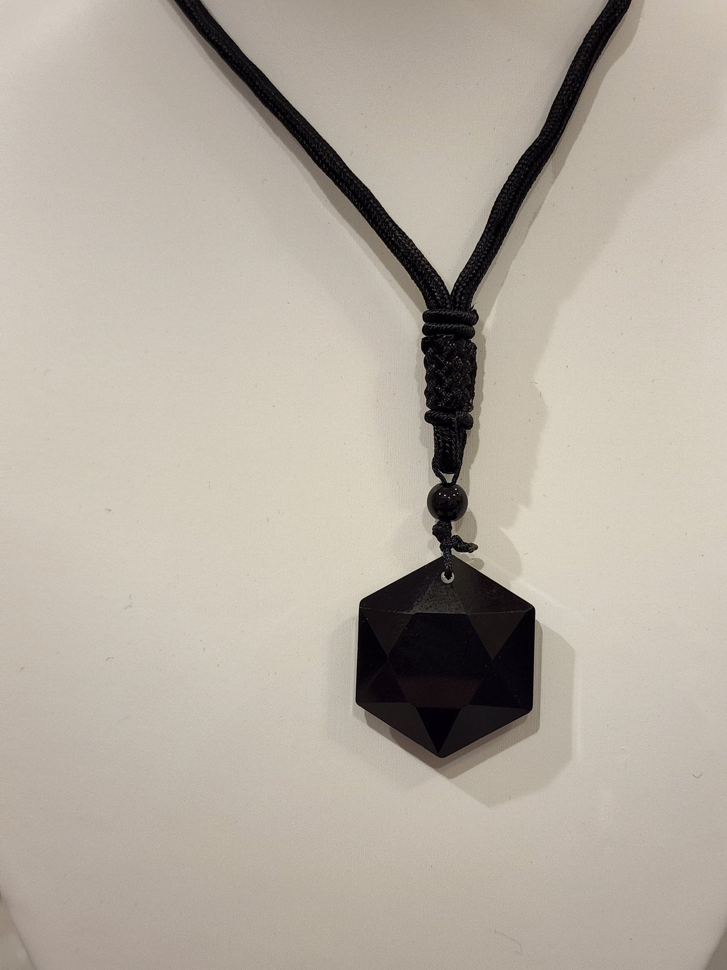 Hexagon Black Obsidian Pendant/ Necklace Heavenly Healing