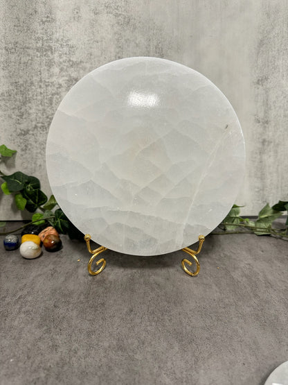 Selenite Round Plain Charging Plates Heavenly Healing